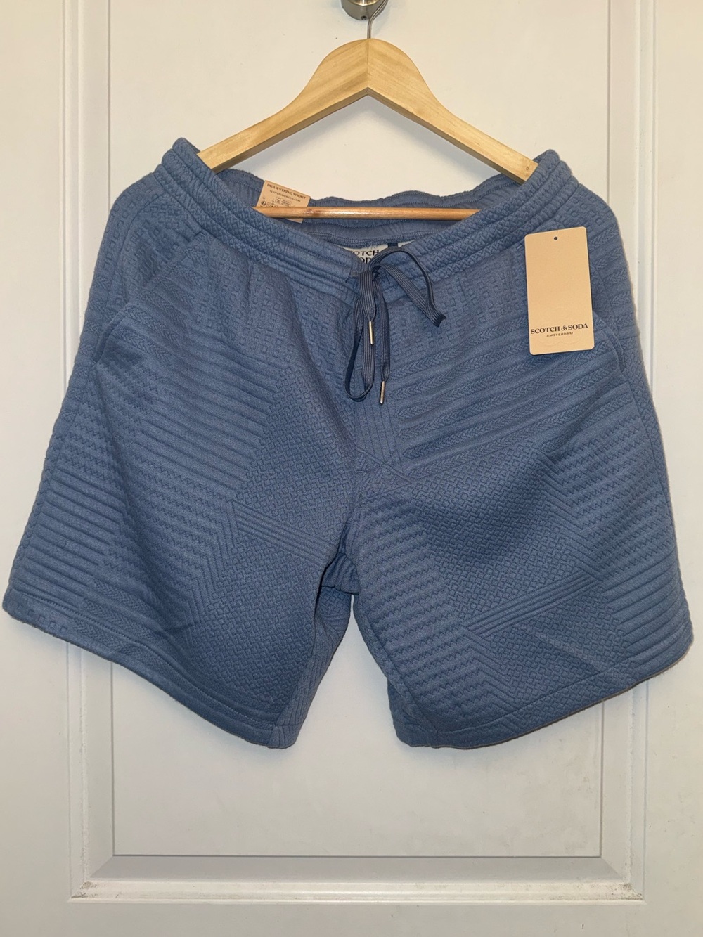 NWT Scotch & Soda Steel Blue Textured Jacquard Knit Drawstring Shorts